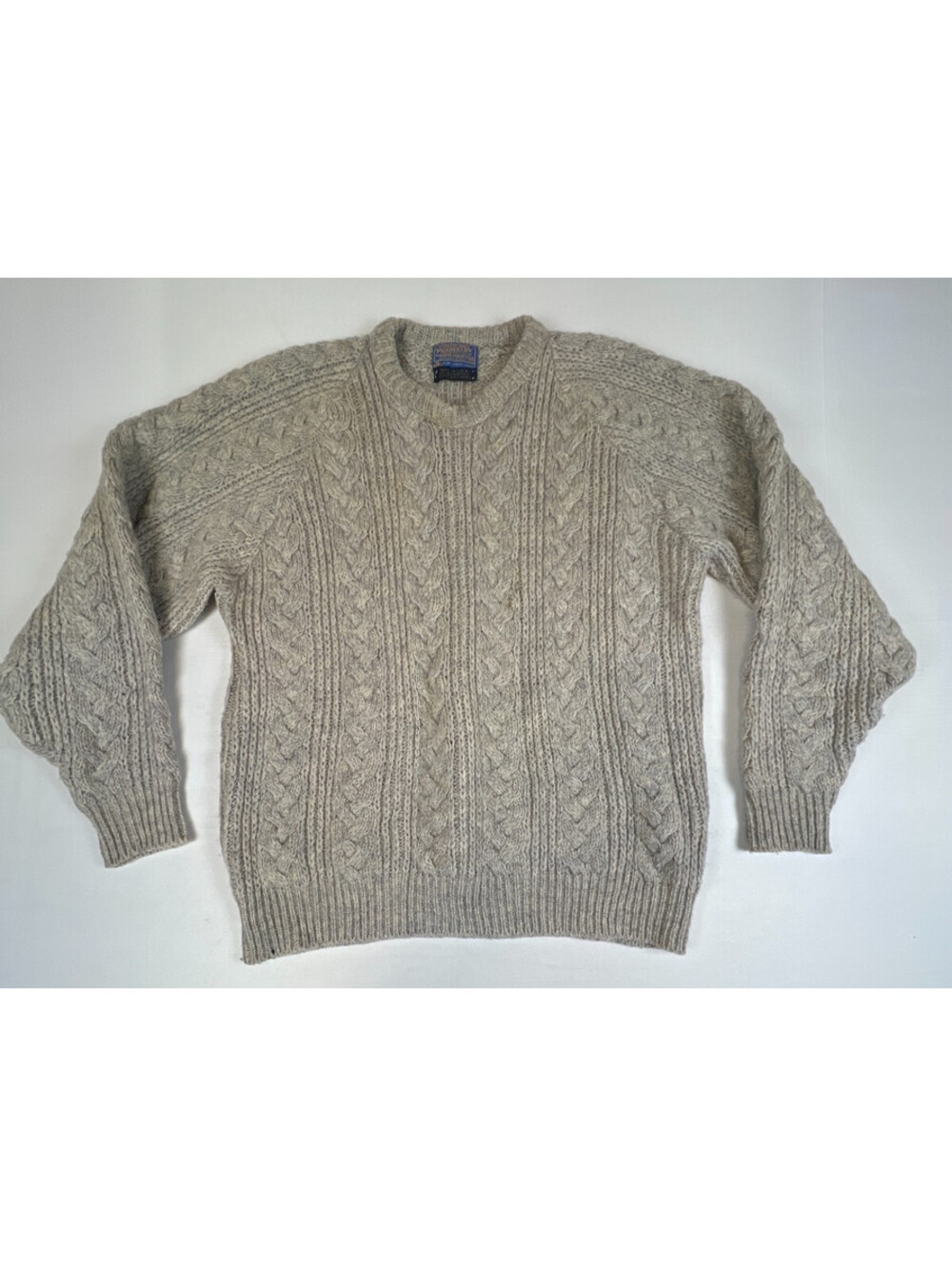 Vintage Pendleton Mens XL Grey Cable Knit Sweater Pure Virgin Wool USA Shetland